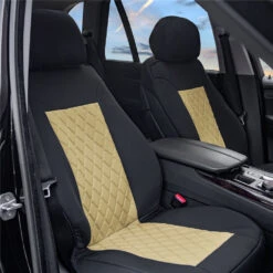Neosupreme Deluxe Quality Car Seat Cushions - Front Set Beige / Black(Neosupreme Deluxe Quality Car Seat Cushions Front Set Beige Black) -FH Group 3beige 1 1