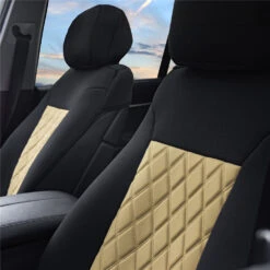 Neosupreme Deluxe Quality Car Seat Cushions - Front Set Beige / Black(Neosupreme Deluxe Quality Car Seat Cushions Front Set Beige Black) -FH Group 4beige 1 1