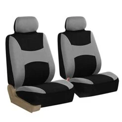 Light & Breezy Flat Cloth Seat Covers - Front Set Gray / Black(Light Amp Breezy Flat Cloth Seat Covers Front Set Gray Black)