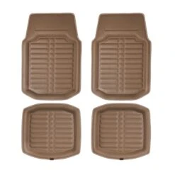 Deep Tray Non-Slip Faux Leather Floor Mats - Full Set Beige(Deep Tray Non Slip Faux Leather Floor Mats Full Set Beige)