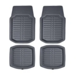 Deep Tray Non-Slip Faux Leather Floor Mats - Full Set Gray(Deep Tray Non Slip Faux Leather Floor Mats Full Set Gray)