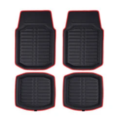 Deep Tray Non-Slip Faux Leather Floor Mats - Full Set Red(Deep Tray Non Slip Faux Leather Floor Mats Full Set Red)