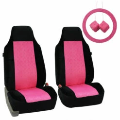 Heart Patterned Velour Seat Covers W/ Accessories - Front Set Black(Heart Patterned Velour Seat Covers W Accessories Front Set Black)