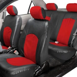Highest Grade Faux Leather Seat Covers - Full Set Red(Highest Grade Faux Leather Seat Covers Full Set Red) -FH Group 88 PU008115 red 05