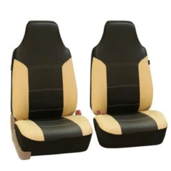 Royal PU Leather Seat Covers - Front Set Beige / Black(Royal Pu Leather Seat Covers Front Set Beige Black)