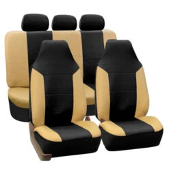 Royal PU Leather Seat Covers Full Set Beige / Black(Royal Pu Leather Seat Covers Full Set Beige Black)