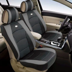 Ultra Comfort Deluxe Leatherette Seat Cushions - Front Set Gray / Black(Ultra Comfort Deluxe Leatherette Seat Cushions Gray Black)