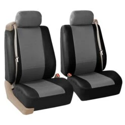 All-Purpose Built-in Seat Belt PU Leather Seat Covers - Front Set Gray / Black(All Purpose Built In Seat Belt Pu Leather Seat Covers Front Set Gray Black)