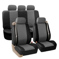Built-in Seat Belt Compatible PU Leather Seat Covers Gray / Black(Built In Seat Belt Compatible Pu Leather Seat Covers Gray Black)