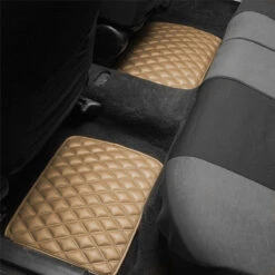 Luxury Universal Liners Heavy Duty Faux Leather Non-Slip Floor Mats Diamond Design - Full Set Beige(Luxury Universal Liners Heavy Duty Faux Leather Non Slip Floor Mats Diamond Design Full Set Beige) 11 Luxury Universal Liners Heavy Duty Faux Leather Non-Slip Floor Mats Diamond Design - Full Set Beige(Luxury Universal Liners Heavy Duty Faux Leather Non Slip Floor Mats Diamond Design Full Set Beige) -FH Group F12002 BeigeRear 1