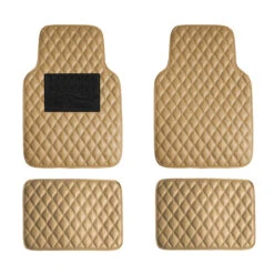 Luxury Universal Liners Heavy Duty Faux Leather Non-Slip Floor Mats Diamond Design - Full Set Beige(Luxury Universal Liners Heavy Duty Faux Leather Non Slip Floor Mats Diamond Design Full Set Beige)