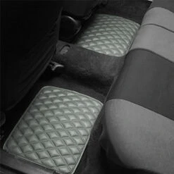 Luxury Universal Liners Heavy Duty Faux Leather Non-Slip Floor Mats Diamond Design - Full Set Gray(Luxury Universal Liners Heavy Duty Faux Leather Non Slip Floor Mats Diamond Design Full Set Gray) -FH Group F12002 GrayRear 1