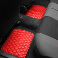 Luxury Universal Liners Heavy Duty Faux Leather Non-Slip Floor Mats Diamond Design - Full Set Red(Luxury Universal Liners Heavy Duty Faux Leather Non Slip Floor Mats Diamond Design Full Set Red) -FH Group F12002 RedRear 1