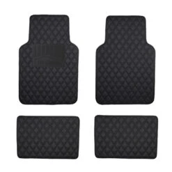 Luxury Universal Liners Heavy Duty Faux Leather Non-Slip Floor Mats Diamond Design - Full Set Black(Luxury Universal Liners Heavy Duty Faux Leather Non Slip Floor Mats Diamond Design Full Set Black)