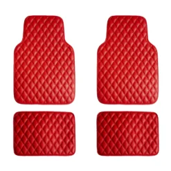 Luxury Universal Liners Heavy Duty Faux Leather Non-Slip Floor Mats Diamond Design - Full Set Red(Luxury Universal Liners Heavy Duty Faux Leather Non Slip Floor Mats Diamond Design Full Set Red)
