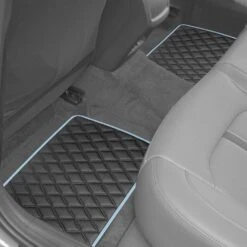 Deluxe Non-Slip Faux Leather Floor Mats - Full Set Blue(Deluxe Non Slip Faux Leather Floor Mats Full Set Blue) -FH Group F12003blue interior REAR set v2 e1616620078323