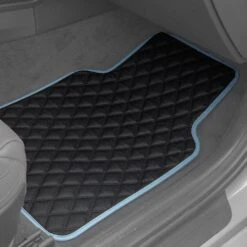 Deluxe Non-Slip Faux Leather Floor Mats - Full Set Blue(Deluxe Non Slip Faux Leather Floor Mats Full Set Blue) -FH Group F12003blue interior e1616620224787