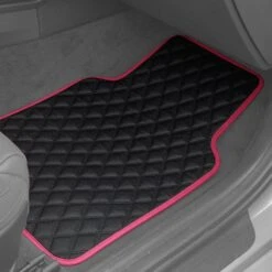 Deluxe Non-Slip Faux Leather Floor Mats - Full Set Pink(Deluxe Non Slip Faux Leather Floor Mats Full Set Pink) -FH Group F12003pink interior e1616686464469