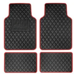 Deluxe Non-Slip Faux Leather Floor Mats - Full Set Red(Deluxe Non Slip Faux Leather Floor Mats Full Set Red)