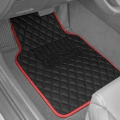 Deluxe Non-Slip Faux Leather Floor Mats - Full Set Red(Deluxe Non Slip Faux Leather Floor Mats Full Set Red) -FH Group F12003red interior driver e1616687075390