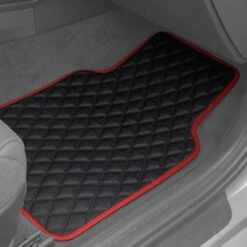Deluxe Non-Slip Faux Leather Floor Mats - Full Set Red(Deluxe Non Slip Faux Leather Floor Mats Full Set Red) -FH Group F12003red interior passenger e1616687084225