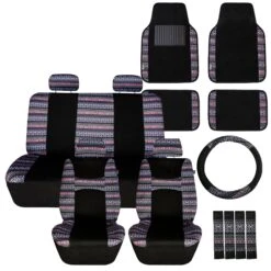 Mesa57 Southwestern Print Seat Covers And Matching Floor Mats - Gray Combo Set(Mesa57 Southwestern Print Seat Covers And Matching Floor Mats Gray Combo Set)