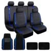 Galaxy13 Metallic Striped Deluxe Leatherette Seat Covers And Matching Floor Mats - Blue Combo Set(Galaxy13 Metallic Striped Deluxe Leatherette Seat Covers And Matching Floor Mats Blue Combo Set)