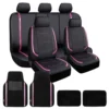 Galaxy13 Metallic Striped Deluxe Leatherette Seat Covers And Matching Floor Mats - Pink Combo Set(Galaxy13 Metallic Striped Deluxe Leatherette Seat Covers And Matching Floor Mats Pink Combo Set)