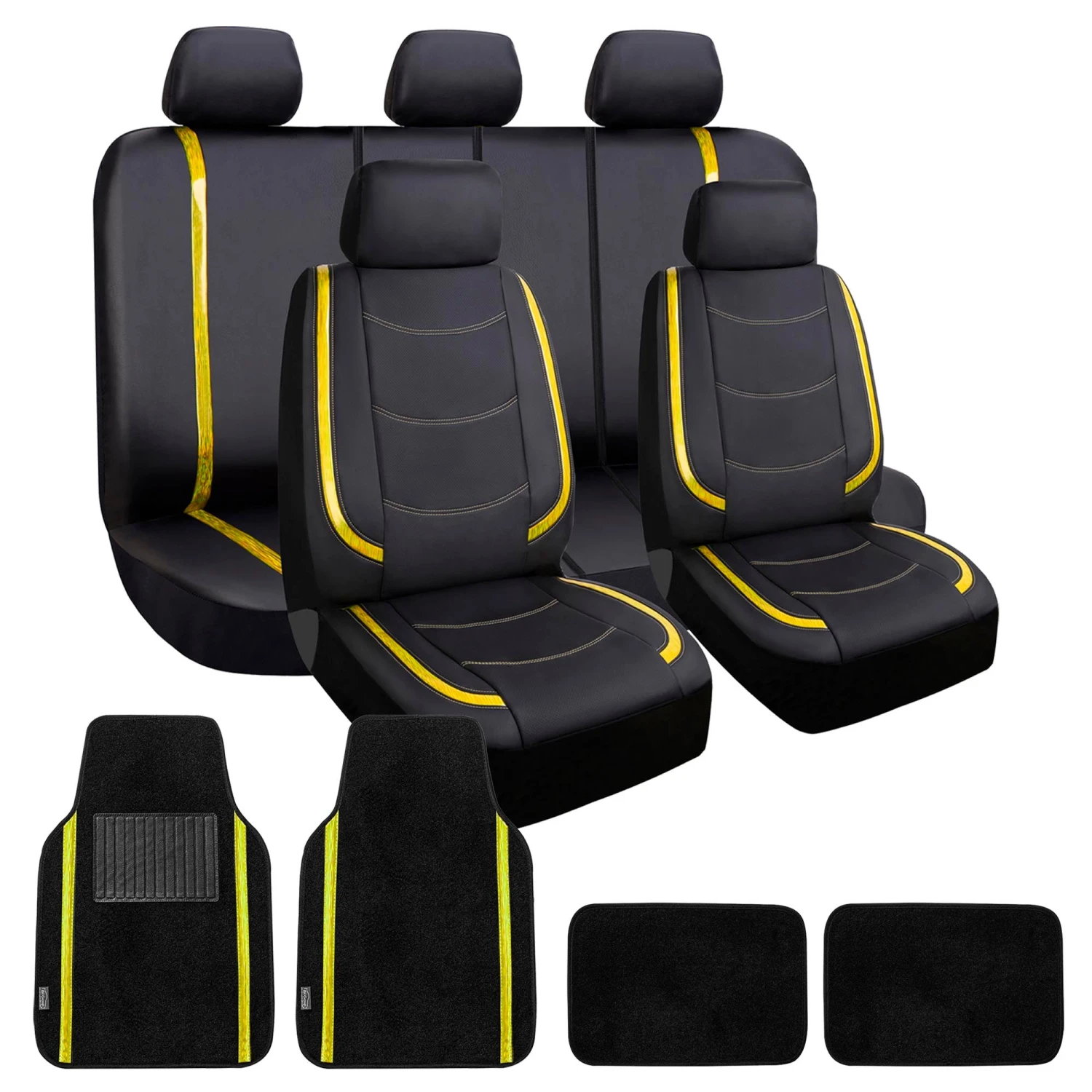 Galaxy13 Metallic Striped Deluxe Leatherette Seat Covers And Matching Floor Mats - Yellow Combo Set(Galaxy13 Metallic Striped Deluxe Leatherette Seat Covers And Matching Floor Mats Yellow Combo Set) 1 Galaxy13 Metallic Striped Deluxe Leatherette Seat Covers And Matching Floor Mats - Yellow Combo Set(Galaxy13 Metallic Striped Deluxe Leatherette Seat Covers And Matching Floor Mats Yellow Combo Set)