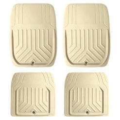 Faux Leather Deep Tray Floor Mats Full Set - Beige(Faux Leather Deep Tray Floor Mats Full Set Beige)