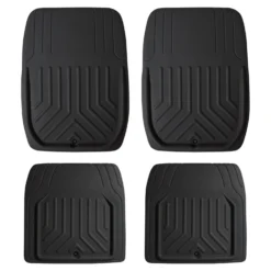 Faux Leather Deep Tray Floor Mats Full Set - Black(Faux Leather Deep Tray Floor Mats Full Set Black)