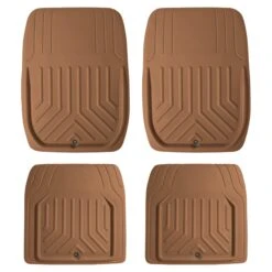 Faux Leather Deep Tray Floor Mats Full Set - Brown(Faux Leather Deep Tray Floor Mats Full Set Brown)