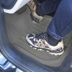 Faux Leather Deep Tray Floor Mats Full Set - Gray(Faux Leather Deep Tray Floor Mats Full Set Gray) -FH Group F14419 GRAY 2