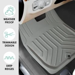 Faux Leather Deep Tray Floor Mats Full Set - Gray(Faux Leather Deep Tray Floor Mats Full Set Gray) -FH Group F14419 GRAY 3