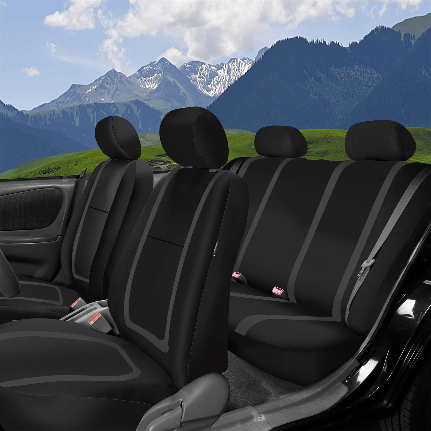 Unique Flat Cloth Seat Covers - Full Set Black(Unique Flat Cloth Seat Covers Full Set Black) 2 Unique Flat Cloth Seat Covers - Full Set Black(Unique Flat Cloth Seat Covers Full Set Black) - Image 2