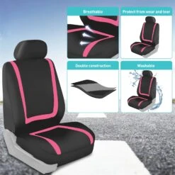 Unique Flat Cloth Seat Covers - Front Set Pink(Unique Flat Cloth Seat Covers Front Set Pink) -FH Group FB032114PINK 6 23822d72 cb4b 432b b1f5 a53cfbec4b89