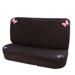 Butterfly Seat Covers - Rear Set Black(Butterfly Embroidery Bench Seat Covers Black) -FH Group FB055010