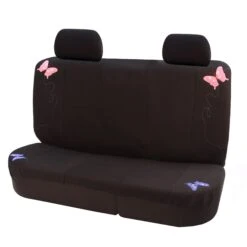 Butterfly Seat Covers - Rear Set Black(Butterfly Embroidery Bench Seat Covers Black)