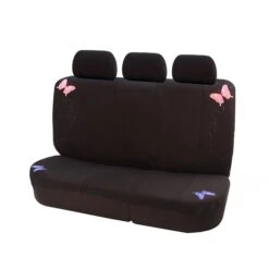 Butterfly Seat Covers - Rear Set Black(Butterfly Embroidery Bench Seat Covers Black) -FH Group FB055013