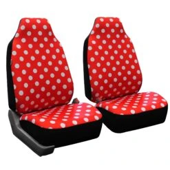 Polka Dot Flat Cloth Seat Covers - Front Set 2 Tone Polka Dots Solid Red(Polka Dot Flat Cloth Seat Covers Front Set 2 Tone Polka Dots Solid Red)