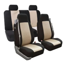 Flat Cloth All-Purpose Built-In Seatbelt Classic Cloth Seat Covers - Full Set Beige(Flat Cloth All Purpose Built In Seatbelt Classic Cloth Seat Covers Full Set Beige)