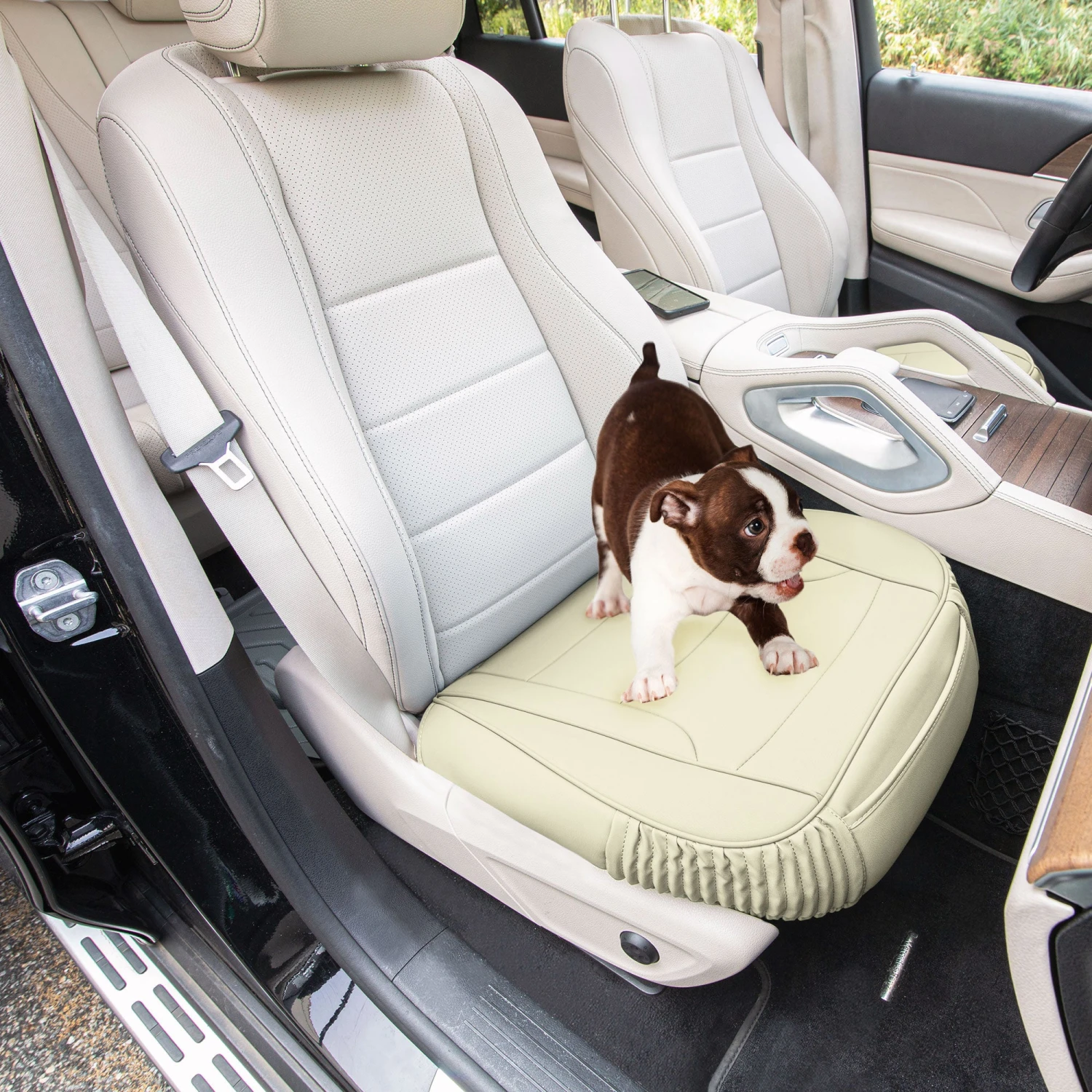 Faux Leather Seat Cushion Pad - 2 Piece Front Set Solid Beige(Faux Leather Seat Cushion Pad 2 Piece Front Set Solid Beige) 2 Faux Leather Seat Cushion Pad - 2 Piece Front Set Solid Beige(Faux Leather Seat Cushion Pad 2 Piece Front Set Solid Beige) - Image 2