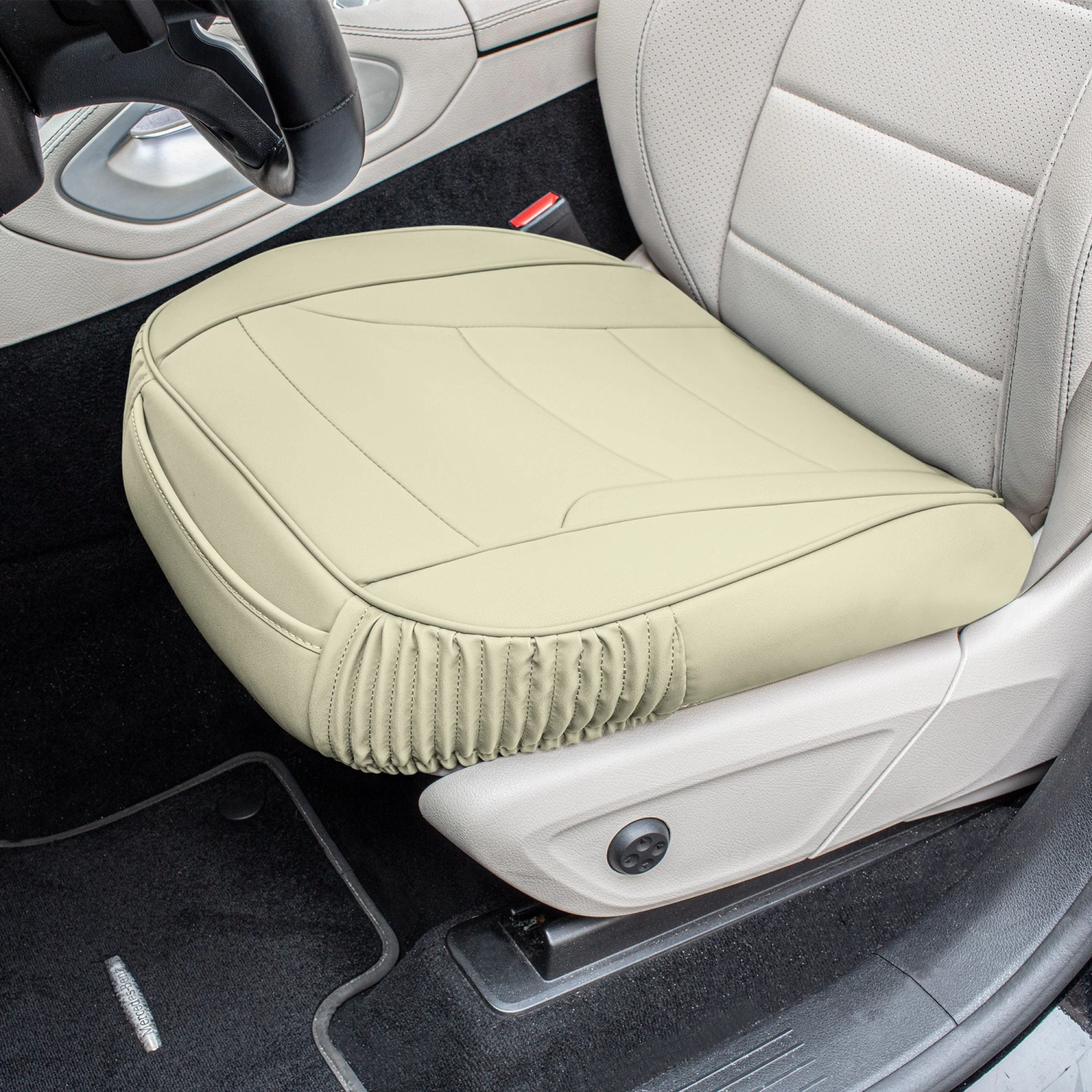 Faux Leather Seat Cushion Pad - 2 Piece Front Set Solid Beige(Faux Leather Seat Cushion Pad 2 Piece Front Set Solid Beige) 4 Faux Leather Seat Cushion Pad - 2 Piece Front Set Solid Beige(Faux Leather Seat Cushion Pad 2 Piece Front Set Solid Beige) - Image 4