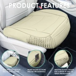 Faux Leather Seat Cushion Pad - 2 Piece Front Set Solid Beige(Faux Leather Seat Cushion Pad 2 Piece Front Set Solid Beige) 14 Faux Leather Seat Cushion Pad - 2 Piece Front Set Solid Beige(Faux Leather Seat Cushion Pad 2 Piece Front Set Solid Beige) -FH Group FH1205 beige 5