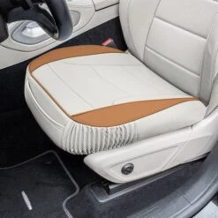 Faux Leather Seat Cushion Pad - 2 Piece Front Set Beige Tan(Copy Of Faux Leather Seat Cushion Pad 2 Piece Front Set Beige Tan) -FH Group FH1205 beige tan 3