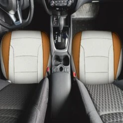 Faux Leather Seat Cushion Pad - 2 Piece Front Set Beige Tan(Copy Of Faux Leather Seat Cushion Pad 2 Piece Front Set Beige Tan) -FH Group FH1205 beige tan 8