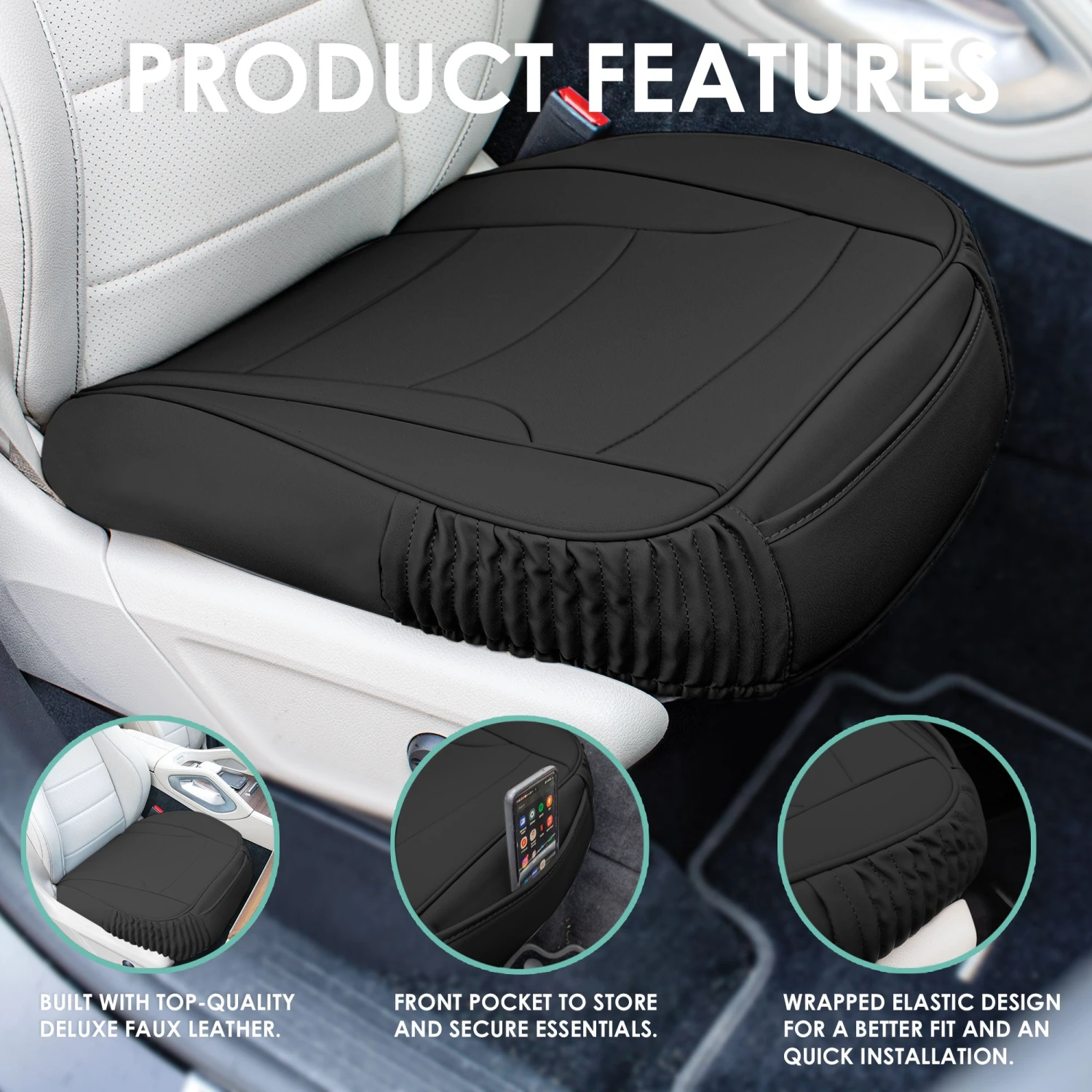 Faux Leather Seat Cushion Pad - 2 Piece Front Set Black(Faux Leather Seat Cushion Pad 2 Piece Front Set Black) 6 Faux Leather Seat Cushion Pad - 2 Piece Front Set Black(Faux Leather Seat Cushion Pad 2 Piece Front Set Black) - Image 6