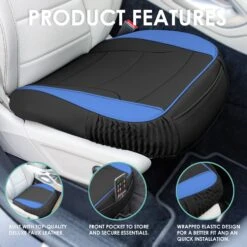 Faux Leather Seat Cushion Pad - 2 Piece Front Set Blue(Faux Leather Seat Cushion Pad 2 Piece Front Set Blue) -FH Group FH1205 blue black 5