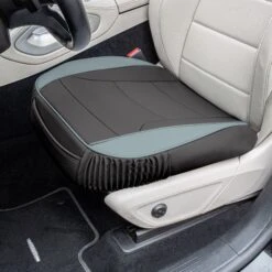 Faux Leather Seat Cushion Pad - 2 Piece Front Set Gray/Black(Copy Of Faux Leather Seat Cushion Pad 2 Piece Front Set Gray Black) -FH Group FH1205 gray black 3