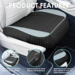 Faux Leather Seat Cushion Pad - 2 Piece Front Set Gray/Black(Copy Of Faux Leather Seat Cushion Pad 2 Piece Front Set Gray Black) -FH Group FH1205 gray black 5